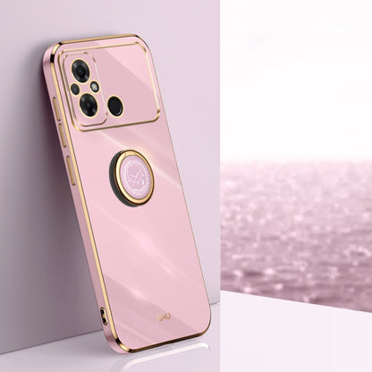 XINLI TPU phone case in pink with ring holder and gold-tone edges