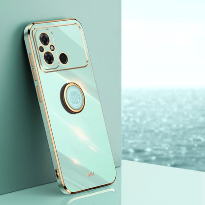 XINLI straight-edge TPU phone case in mint green, gold ring holder and camera cutouts