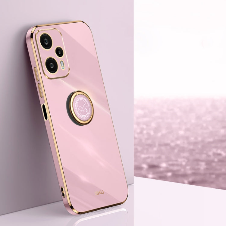 Electroplate TPU phone case with ring holder, straight edge, soft pink finish
