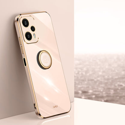 Electroplate TPU phone case with ring holder, straight edge, nude light beige finish