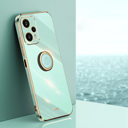 Electroplate TPU phone case with ring holder, straight edge, mint teal finish