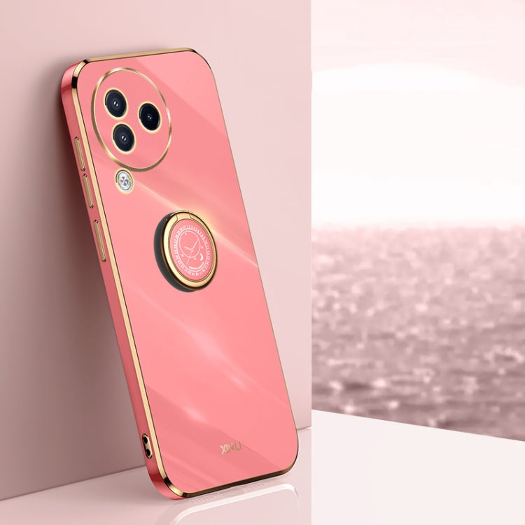XINLI TPU phone case in coral pink with ring holder and gold-tone edges