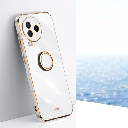 XINLI TPU phone case in white with ring holder and gold-tone edges