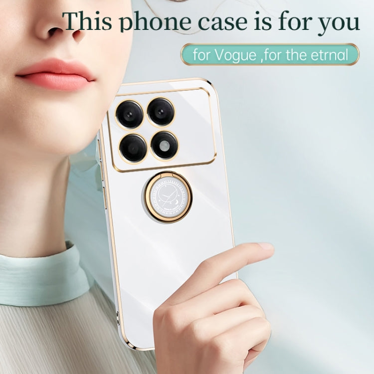 White TPU phone case with ring holder and electroplated trim, four camera cutouts