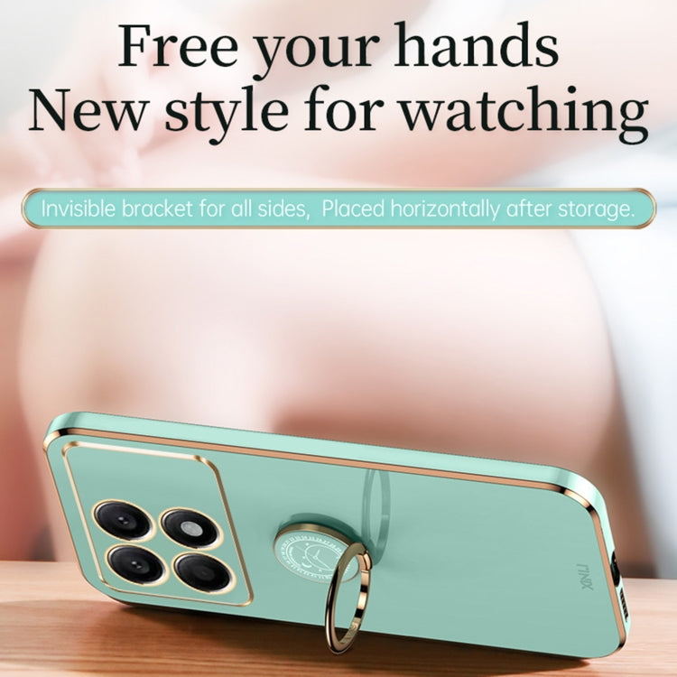 Mint green TPU phone case with ring holder, electroplated edge, four camera cutouts