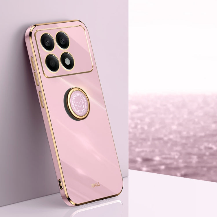 Light pink TPU phone case with ring holder and electroplated edge, four camera cutouts
