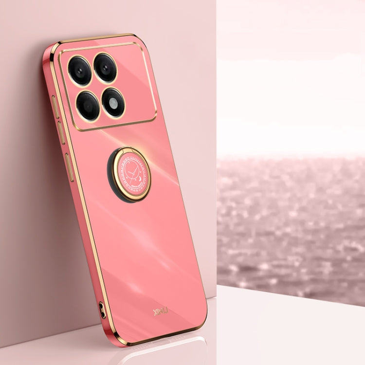 Coral pink TPU phone case with ring holder and electroplated edge, four camera cutouts