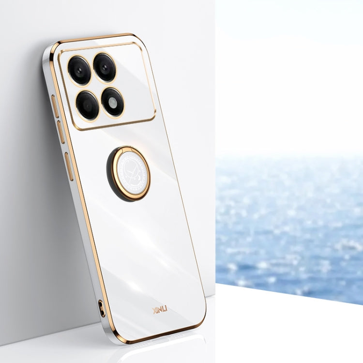 White TPU phone case with ring holder and electroplated edge, four camera cutouts