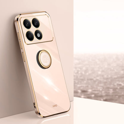Beige TPU phone case with ring holder and electroplated edge, four camera cutouts