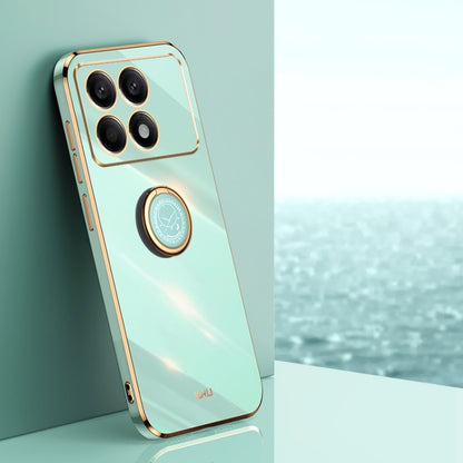 Mint TPU phone case with ring holder and gold-tone edges, with camera cutouts