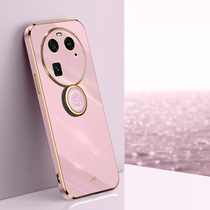 Pink TPU phone case with gold edge and round ring holder for grip