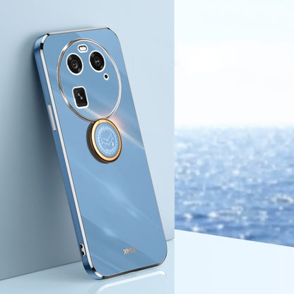 Celestial blue TPU phone case with gold edge and round ring holder