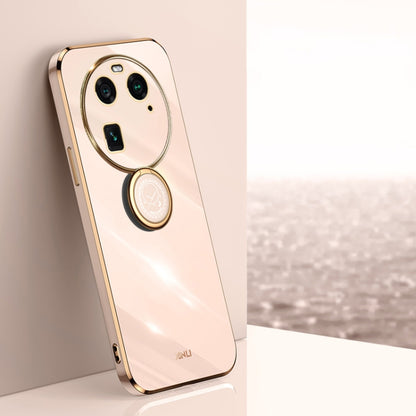 Light peach TPU phone case with gold ring holder and dual camera cutouts