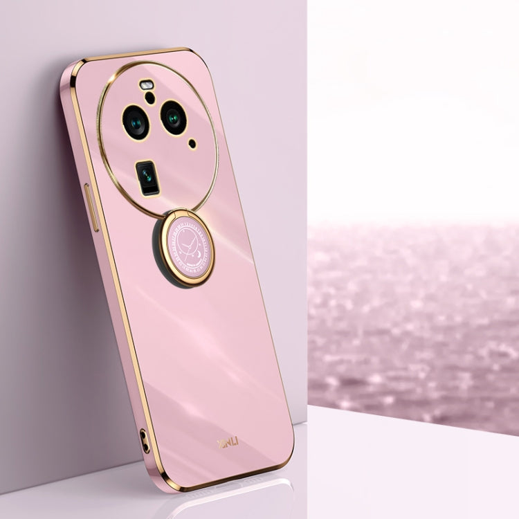 Pink TPU phone case with electroplated trim, ring holder, and dual camera cutouts