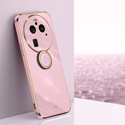 Pink TPU phone case with electroplated trim, ring holder, and dual camera cutouts