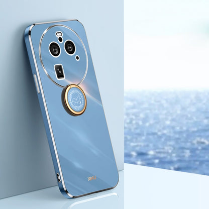 Celestial blue TPU phone case with ring holder and electroplated camera frame