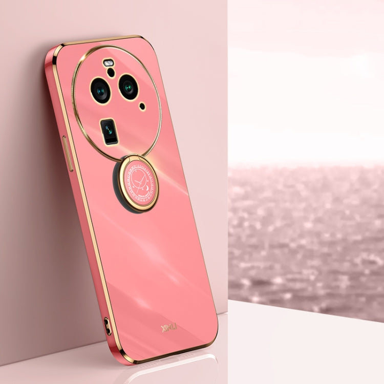 Pink TPU phone case with electroplated trim and ring holder on the back