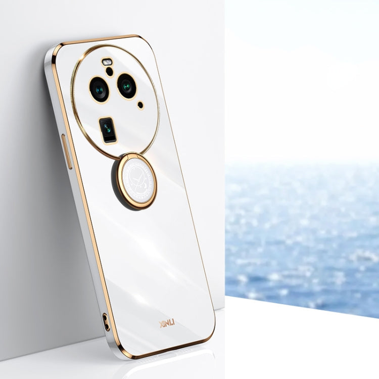White TPU phone case with electroplated trim, ring holder, and camera cutouts