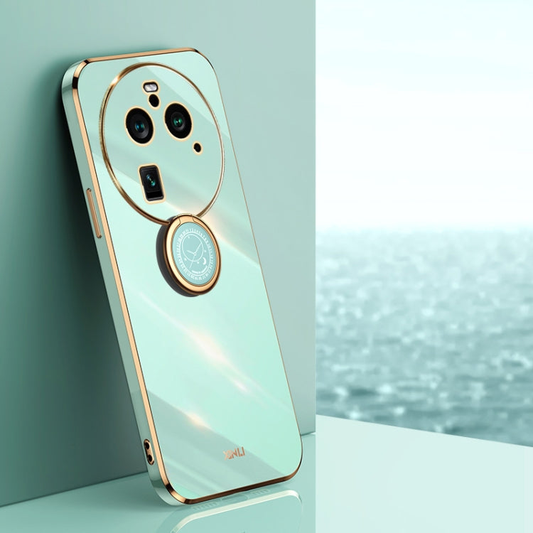 XINLI TPU phone case with ring holder, electroplated straight-edge, mint blue