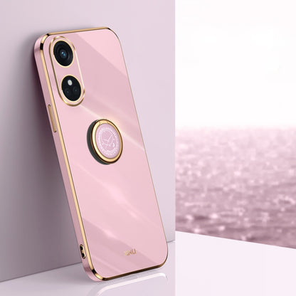XINLI TPU phone case with ring holder, electroplated straight-edge, pink