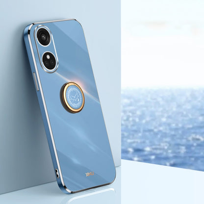 XINLI TPU phone case with ring holder, electroplated straight-edge, light blue