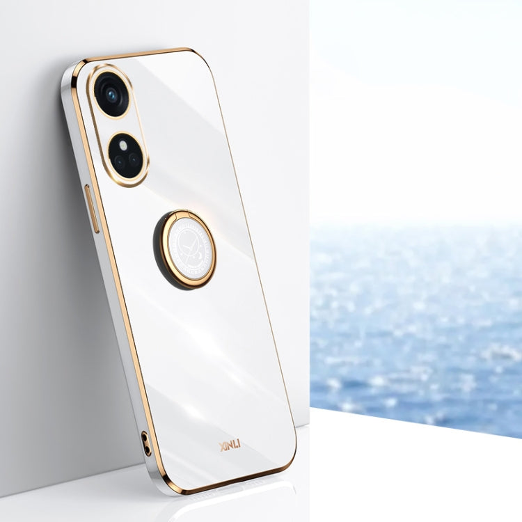 XINLI TPU phone case with ring holder, electroplated straight-edge, white