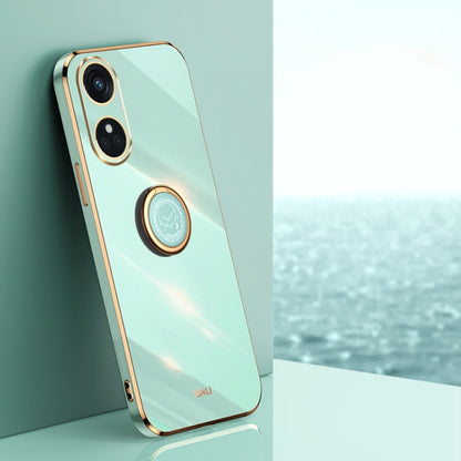 XINLI TPU phone case with ring holder, electroplated straight-edge, mint blue