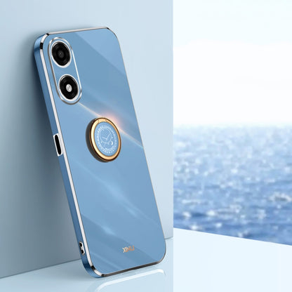 Celestial blue TPU phone case with electroplated trim and ring holder