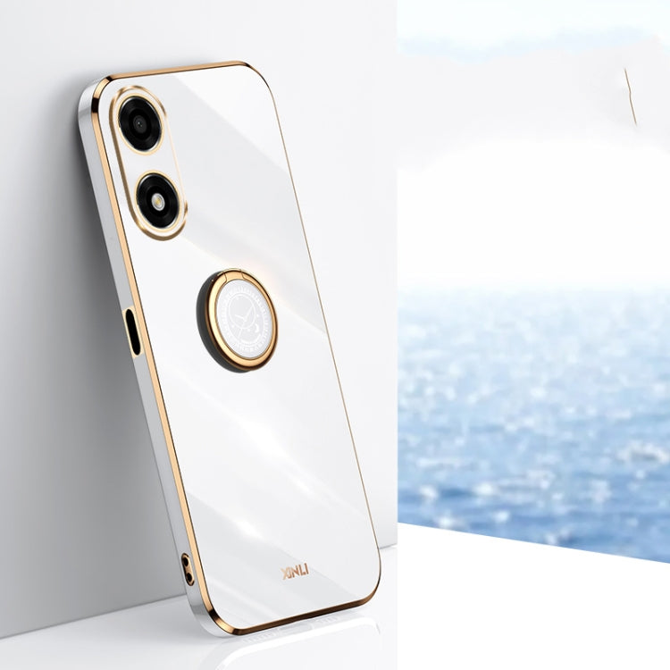 White TPU phone case with electroplated trim and circular ring holder