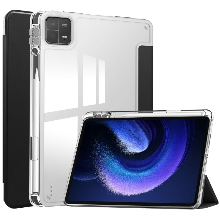 3-fold clear TPU tablet case with black folio and kickstand for tablet display
