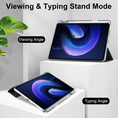 3-fold tablet case in clear TPU with viewing and typing stand angles