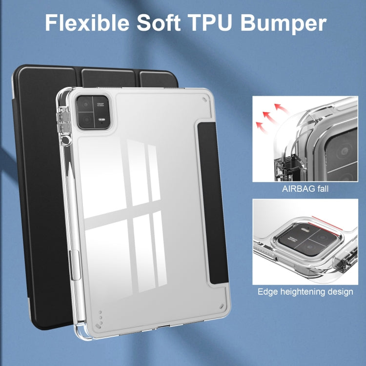 3-fold clear TPU tablet case with black back flap and raised edge bumper