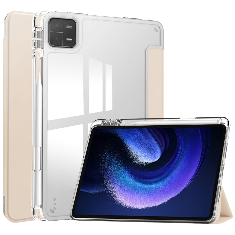 3-fold clear TPU tablet case in apricot with front kickstand and protected screen
