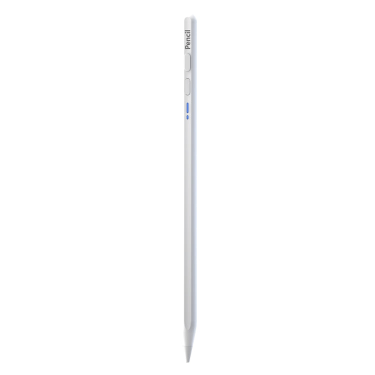 White Bluetooth stylus pen with pointed tip and blue side control button