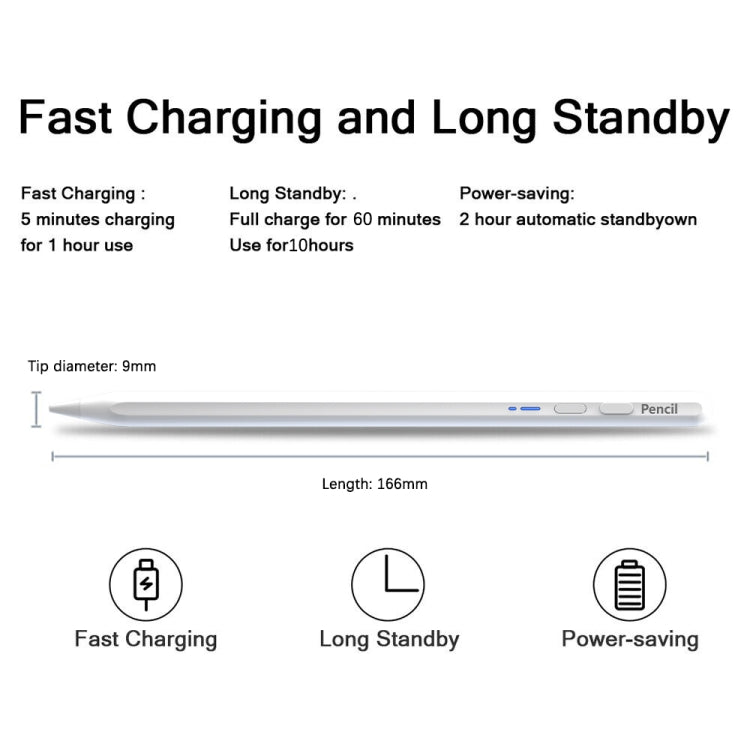 White stylus pen with blue side button and slim cylindrical body
