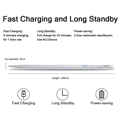 White stylus pen with blue side button and slim cylindrical body