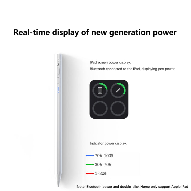 White Bluetooth stylus pen with blue indicator strip along the side