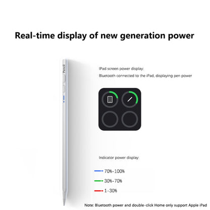 White Bluetooth stylus pen with blue indicator strip along the side