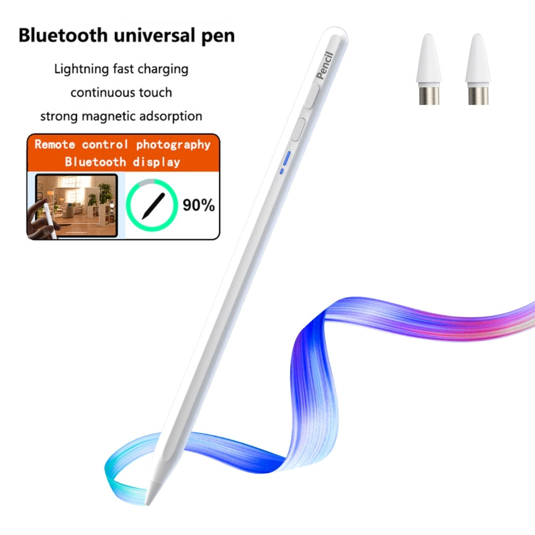White Bluetooth stylus pen with blue indicator strip and two included tips
