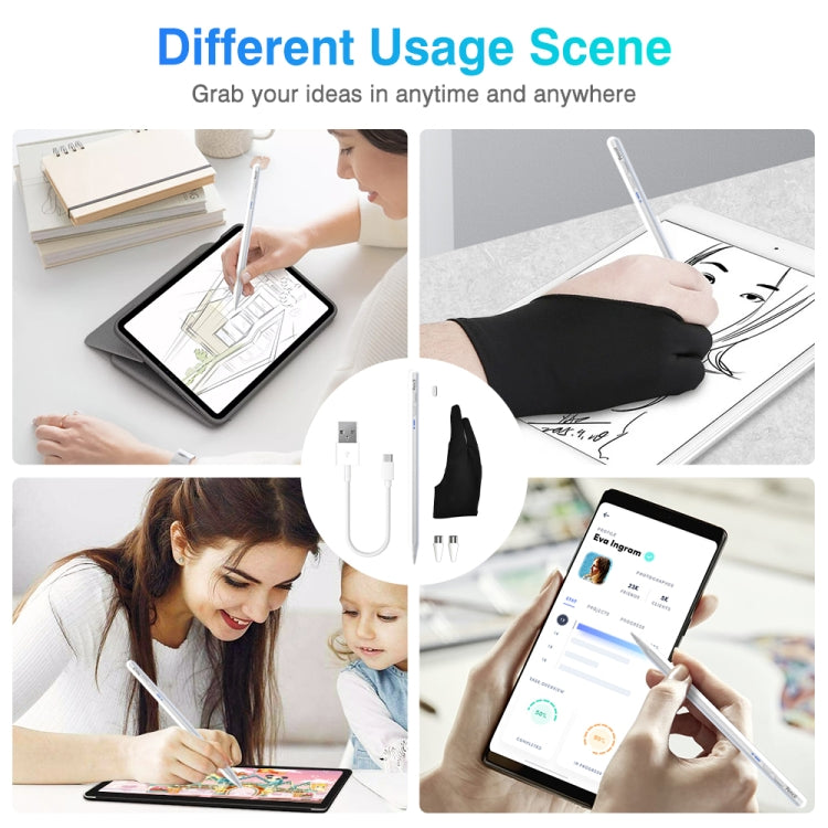 White stylus pen with blue indicator strip for tablet writing and drawing