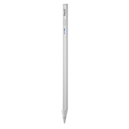 White hexagonal Bluetooth stylus pen with pointed tip and side control button