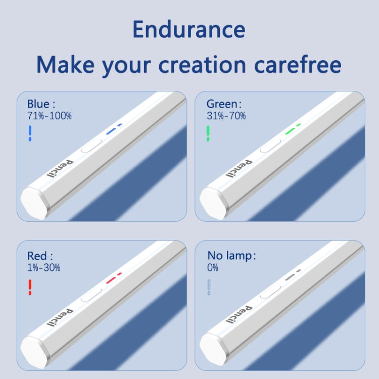 White hexagonal stylus pen body with slim top edge and indicator slots