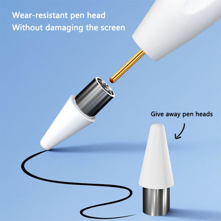Stylus pen head with exposed gold charging contacts and spare pen tip