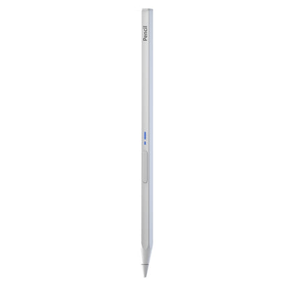 White hexagon Bluetooth stylus pen with flat tip and power indicator on the side.