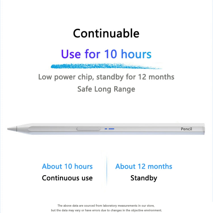 White hexagon Bluetooth stylus pen on-screen display area, showing side button and tip.