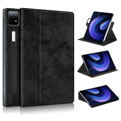 Black smart tablet case with 360 rotating stand, folio cover, and pen holder