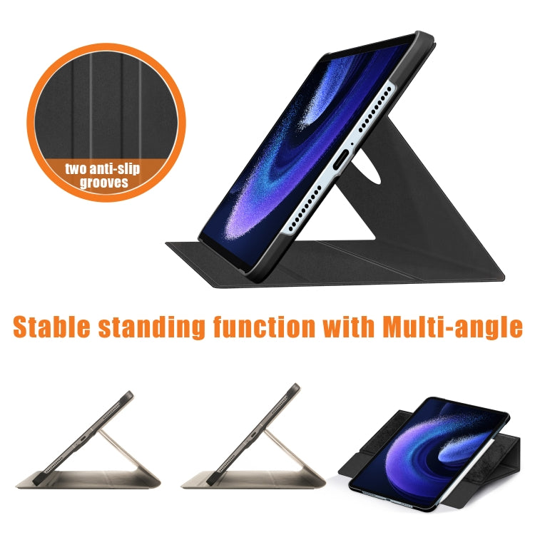Black smart tablet case with multi-angle rotating stand and tablet viewing support
