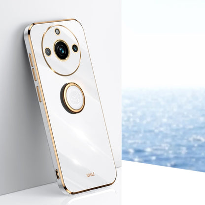 White TPU phone case with ring holder and electroplated gold trim