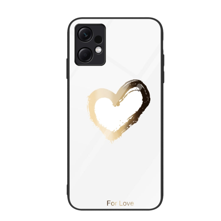 Glass phone case with gold brush heart on light background, 'For Love' text at bottom