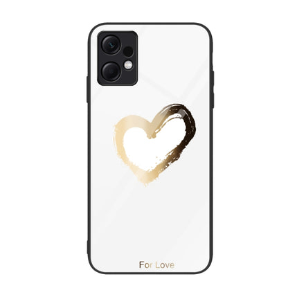Glass phone case with gold brush heart on light background, 'For Love' text at bottom